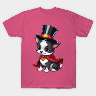 Adorable Puppy Wearing a Top Hat and Cape T-Shirt